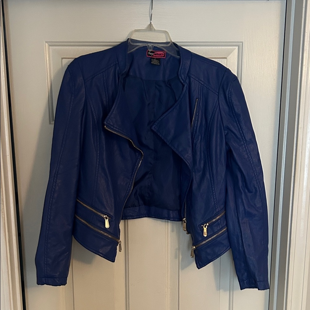 Say What? Vibrant Blue Leather Jacket